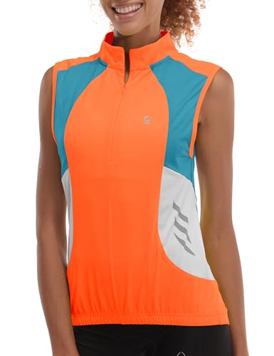 Little Donkey Andy Women's Half Zip Breathable Cycling Vests Reflective Sleeveless Jerseys Shirts Golf 4 Rear Pockets - color: Upgraded Orange, size: Small