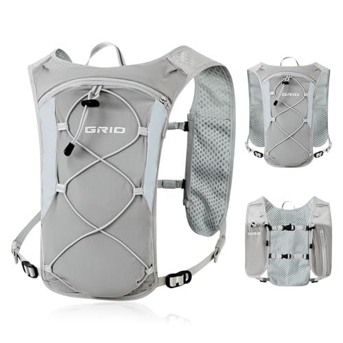 GRIO Hydration Running Vest for Women Men, Water Backpack for Hiking ,with 1.5L Water Bladder, Lightweight Breathable Reflective Hydration Pack for Marathon, Trail, Hiking, Cycling - color: Gray