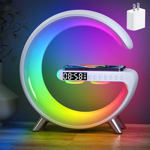 4 In 1 Smart LED Table Lamp, Alarm Clock, Wireless Charger, Night Light, Bluetooth Speaker with App Control, Bedside Lamp for Bedroom, Office, Home Decor, Family, Girls Boys Birthday Festival Gifts - color: White