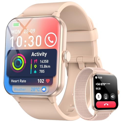 Blackview 2026 Fitness Tracker (Answer/Make Calls), Smart Watch for Men and Women with Heart Rate/SpO2/Sleep Monitor/2 Straps, 100+ Sports Modes, IP68 Waterproof Activity Tracker for Android/iPhone - color: Pink