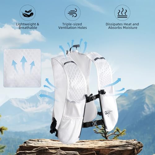 Hydration Backpack for Women Men, Lightweight Running Vest with 1.5L Water Bladder, Breathable Water Backpack for Hiking Running Cycling Climbing-White/Black - style: White