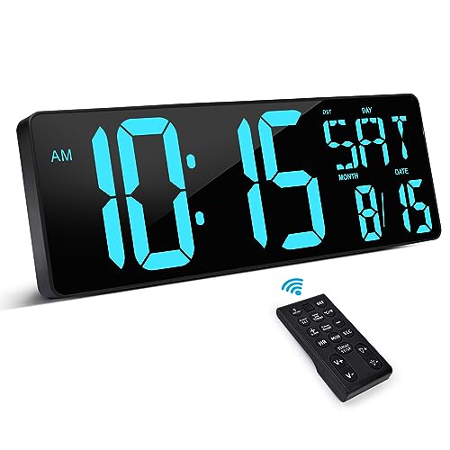 XREXS 17.2 Inch Large Digital Wall Clock with Remote Control - color: Ice Blue