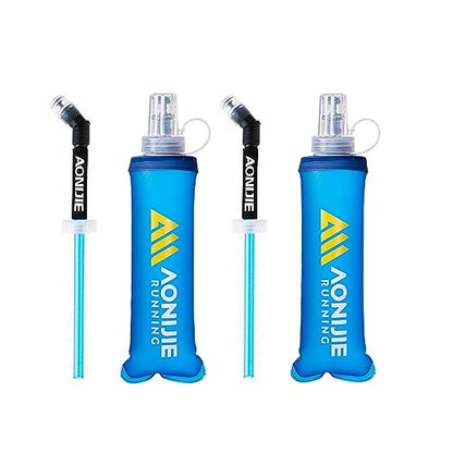 AONIJIE Soft Flasks, TPU Collapsible Foldable Water Bottles for Hydration Pack Running Cycling 2 Pack (250ml with straw pack of 2) - color: 250ml with straw pack of 2