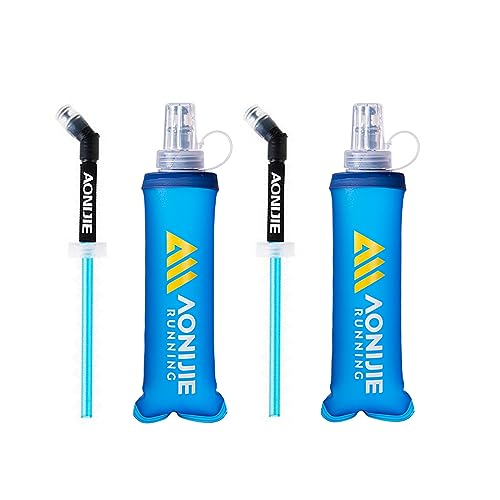 AONIJIE Soft Flasks, TPU Collapsible Foldable Water Bottles for Hydration Pack Running Cycling 2 Pack (250ml with straw pack of 2) - color: 250ml with straw pack of 2