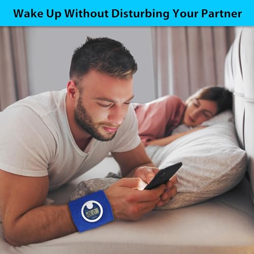 Coolfire Vibrating Alarm Clock Wristband, Silent Wake-Up Watch for Heavy Sleepers, Won’t Disturb Partner, Couples/Roommates, Deaf/Hearing Impaired, 4 Alarms, Bluetooth App, Rechargeable (Blue) - color: Blue