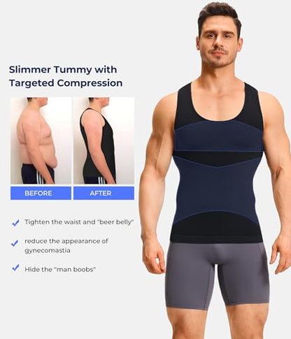 TAILONG Mens Compression Shirt - Slimming Body Shaper Sleeveless Workout Tank Top Undershirts Tummy Control Vest - color: Black, size: X-Large