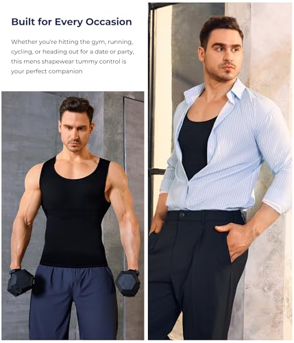 TAILONG Mens Compression Shirt - Slimming Body Shaper Sleeveless Workout Tank Top Undershirts Tummy Control Vest - color: Black, size: X-Large