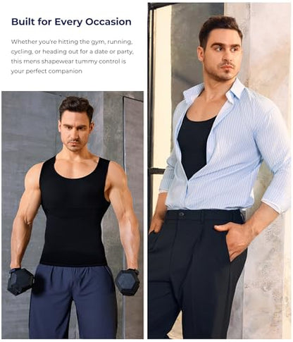 TAILONG Mens Compression Shirt - Slimming Body Shaper Sleeveless Workout Tank Top Undershirts Tummy Control Vest - color: Black, size: X-Large
