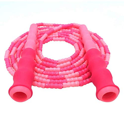 Jump Rope for Fitness, Home Work-Out; Adjustable with Anti-Slip Grip, Soft Plastic Beaded, Tangle-Free, Indoor and Outdoor Exercise for Adults (Pink)