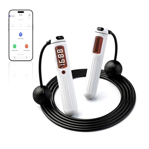 Smart Jump Rope,Cordless Jump Rope with LCD Display Counter,APP Data Analysis,Cordless Ball Counterweight Skipping Rope,Suitable for Women, Men, all Age Groups Adjustable Skipping Rope - color: White