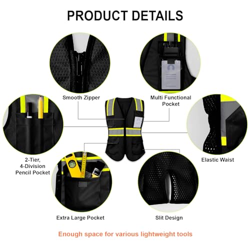 Safety Vest for Women 9 pockets Womens Safety Vest, Black S - color: Black, size: Small