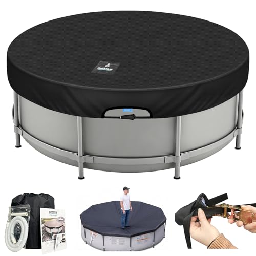 SIHAIAN 14 Ft Round Pool Cover, with Automatic Drain Pool Cover, Patented One-Piece Tensioning System Above Ground Pool Cover, Preventing Waterlogging, Yarn-Dyed Oxford Fabric Solar Pool Cover - size: 14Ft(Round)