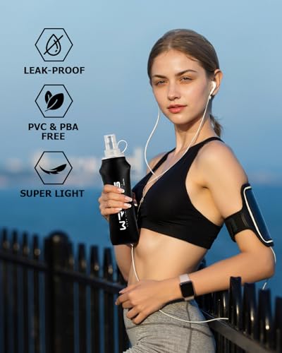 WRELS TPU Soft Flask Lightweight Portable Reusable Water Bottle,BPA Free Collapsible Flask for Hydration Pack in Running Hiking Cycling and Marathon - color: 500ml/16.9oz-2 Pack-Black