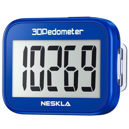 NESKLA 3D Pedometer, Simple Step Counter with Large LCD Display for Walking - color: Dark blue