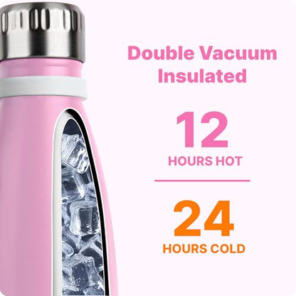 Small Water Bottle-12 oz Leak Proof Insulated Water Bottle with Carry Rope - color: Purple Pink, size: 12 Ounces