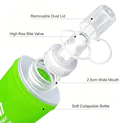 2 Pack Soft Flask 250ml TPU Soft Water Bottle Collapsible BPA-Free for Hydration Pack Running Jogging Hiking Cycling (Green) - color: Green