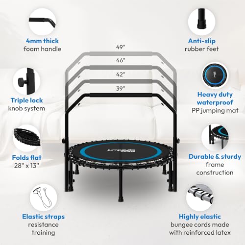 JUMPZYLLA Mini Rebounder Trampoline for Adults, Fitness Trampoline with Bar - color: Blue, size: 40"