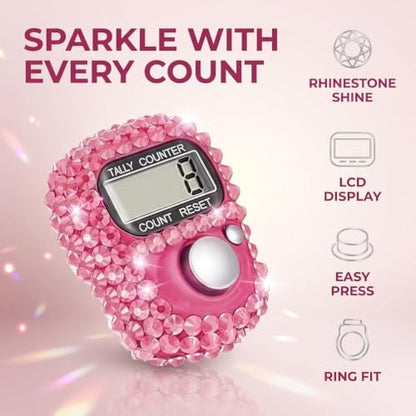 Pink Electronic Finger Tally Counter Clicker Counter,Convenient Portable Digital Display Tally Counter,Resettable Mini Lap Counter for Golf Goods Counting Accessories,Track and Field Lap Counters