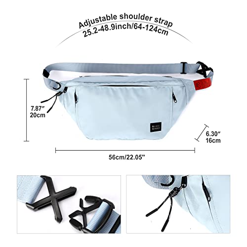 X-Large Crossbody Fanny Pack for Women Men,Waterproof Waist Bag Pack - color: Light Blue, size: X-Large