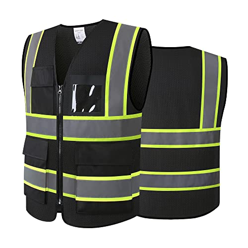 Safety Vest for Men Women Reflective Construction Vest Hi Vis ANSI Standard - color: H-black, size: X-Large