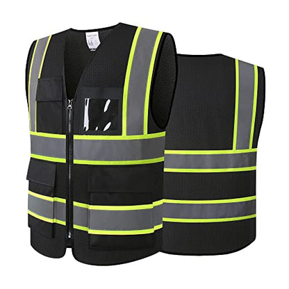 Safety Vest for Men Women Reflective Construction Vest Hi Vis ANSI Standard - color: H-black, size: XX-Large