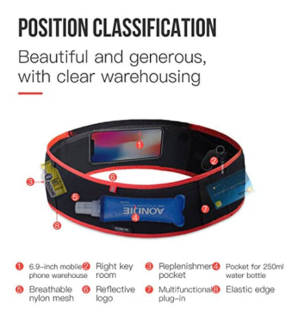 AONIJIE Running Belt Fanny Pack with 250ml Soft Water Bottle Flask for Women Men, Moisture Wicking Waist Pack Great for Marathon Climbing Jogging Cycling, for 6.8in Mobile Phone (Black Blue: S/M) - color: Black Blue: S/M