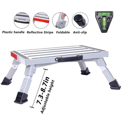 Homeon Wheels Adjustable RV Step Stool, Folding Aluminum Non-Slip Platform - color: Gray