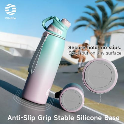 FJbottle 50oz Stainless Steel Insulated Water Bottle No Straw Spout Lid - color: Green-Pink, size: 50 Ounces