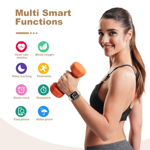 Smart Watch for Men Women Compatible with iPhone Samsung Android Phone 1.69 inch Full Touch Screen IP68 Waterproof Bluetooh Fitness Tracker Heart Rate/Sleep Monitor (Gold) - color: gold