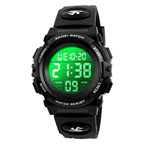 Dayllon Kids Digital Watch Boys Outdoor Sports 50M Waterproof Girls Watches Alarm Clock 12/24 H Stopwatch Calendar for Ages 3-15 Boy Girl Wristwatch Kids Gift - color: Black X( 8-15 Year Old)