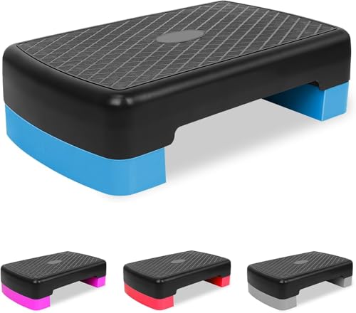 Adjustable Aerobic Step Platform, 18'' Adjustable Aerobics Stepper Workout Stepper 4'' - 6'' Exercise Stepper Workout with Adjustable 2-Level Risers, Aerobics Stepper for Home Gym Cardio Strength & Training - color: Blue
