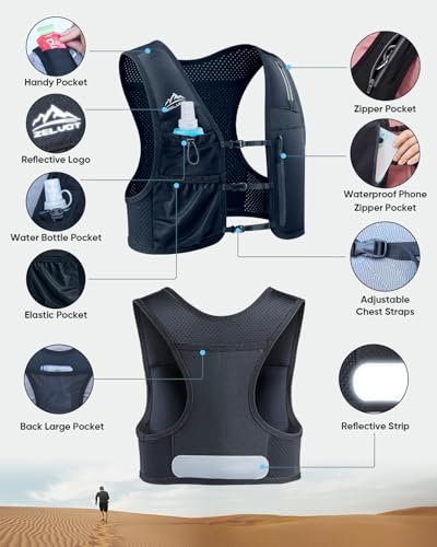 Zelvot Running Vest for Women Men, Hydration Vest with 500ml Soft Flask - size: Medium-Large