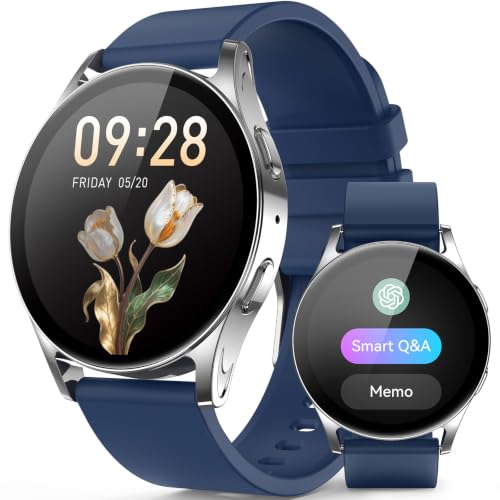 AI Smart Watch for Women Men With GPT, 1.32" AMOLED Fitness Tracker With Heart Rate/Sleep/SpO2 Monitor, Waterproof Smartwatch for Android/iPhone Phones (Aluminum Silver Case w/ Midnight Blue Band) - color: Aluminum Silver Case w/ Midnight Blue Band