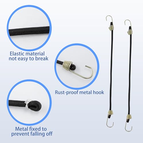 8 Inch Mini Bungee Cords with Hooks, Black Elastic Bungee Cords Heavy Duty Outdoor Tarp Bungee Straps, 10PCS - style: Black-8 Inch