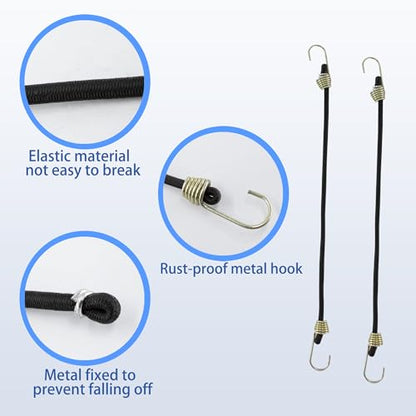 8 Inch Mini Bungee Cords with Hooks, Black Elastic Bungee Cords Heavy Duty Outdoor Tarp Bungee Straps, 10PCS - style: Black-8 Inch