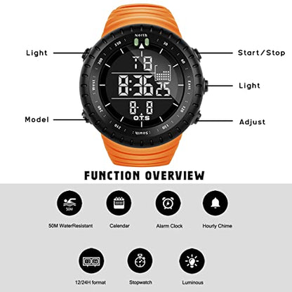 PALADA Men's Digital Sports Watch Waterproof Tactical Watch with LED Backlight Watches for Men - color: Orange