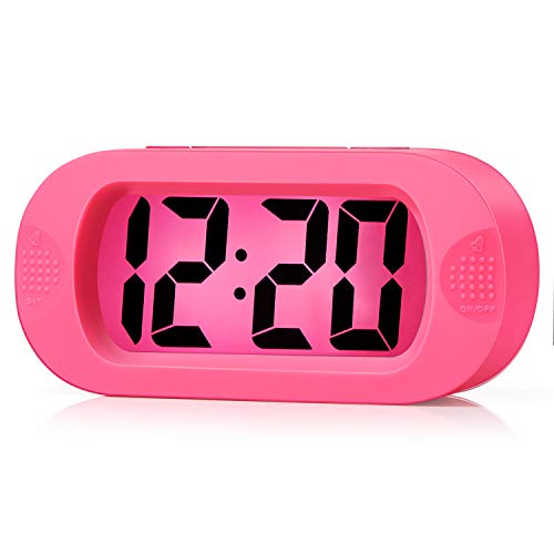 Plumeet Kids Alarm Clock Large Digital LCD Travel Alarm Clocks with Snooze and Night Light - Ascending Sound and Handheld Sized - Best Gift for Kids (Pink) - color: Pink