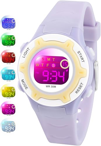 DTKID Digital Kids Watch 30 M Waterproof for Girls Boys 5-16 - color: Light Purple