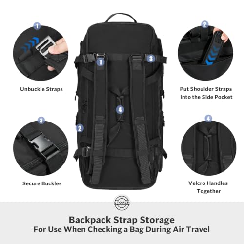 STOVER 45/80/100L U-Zip Rolling Duffel Bag with Wheels, Voyager Series X-Large Durable Travel Duffle + Toiletry Bag, Lay-Flat Opening, Packable w/Shoulder Straps- Use as Luggage or Backpack (Black) - color: U-Zip Voyager Black