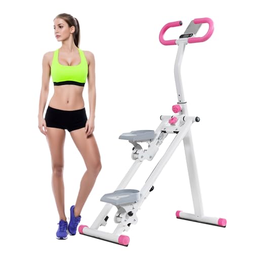 Stair Stepper for Home Gym Folding Vertical Climber Cardio Exercise Machine for Full Body Workout Machine, Adjustable Handlebar & Pedals, 300LBS Load - color: Pink