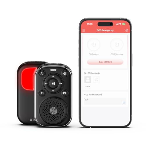 2 in 1 Smart Portable Personal Safety Alarm Mini Bluetooth Speaker with App Notifications, Radar Motion Sensor for Hotel/Travel/Camping Safety, Smart Luggage Anti-Theft Alarm, Emergency SOS Device