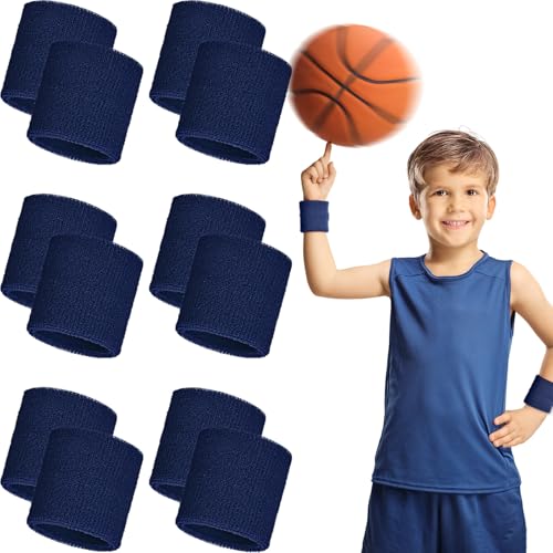 Bememo 12 Pcs Sweatbands Wrist Bands - color: Navy Blue, size: 2.36 Inch