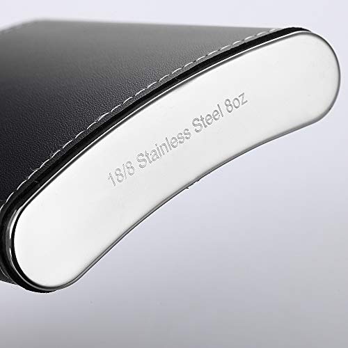 1 Pack Flask for Liquor and Funnel, Premium 8 Oz Leak Proof 18/8 Stainless Steel Pocket Hip Flask with Black Leather Cover, Great Gift Idea