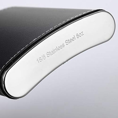 1 Pack Flask for Liquor and Funnel, Premium 8 Oz Leak Proof 18/8 Stainless Steel Pocket Hip Flask with Black Leather Cover, Great Gift Idea
