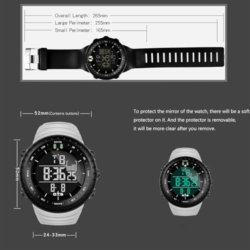 PALADA Men's Digital Sports Watch Waterproof Tactical Watch with LED Backlight Watches for Men - color: Grey White
