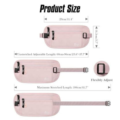 MoKo Travel Money Belt with RFID Blocking, Hidden Slim Wallet, Pink - color: Pink, size: Waist for 24"-38"