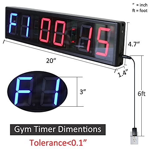 20 Inch Gym Timer for Workouts, Remote Control & Wall Mount
