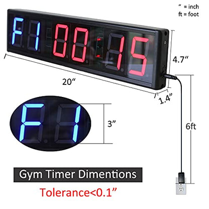 20 Inch Gym Timer for Workouts, Remote Control & Wall Mount
