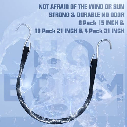 KJE 20Pack (15", 21", 31") Rubber Bungee Cords with S Hooks - Quality EPDM, Heavy Duty Black Bungee Straps, Ideal for Outdoor Tie Downs, Securing Tarps, Canvases, Cargo in Cold Hot Climates - size: (6)15"+(10)21"+(4)31"