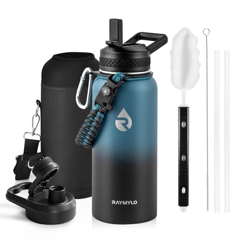 RAYMYLO Insulated Water Bottle 32 oz, Triple Wall Vacuum Stainless Steel - color: Indigo/Black, size: 32 Ounces